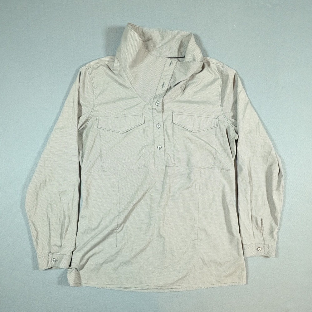 Mountain Hardwear Pullover Shirt Womens Large Gray Pinstripe Long Sleeve OL7122